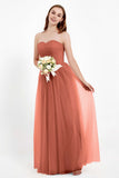 Sweetheart Neckline Tulle Bridesmaid Dress Long Pleated Ruched Formal Evening Gowns Dresses