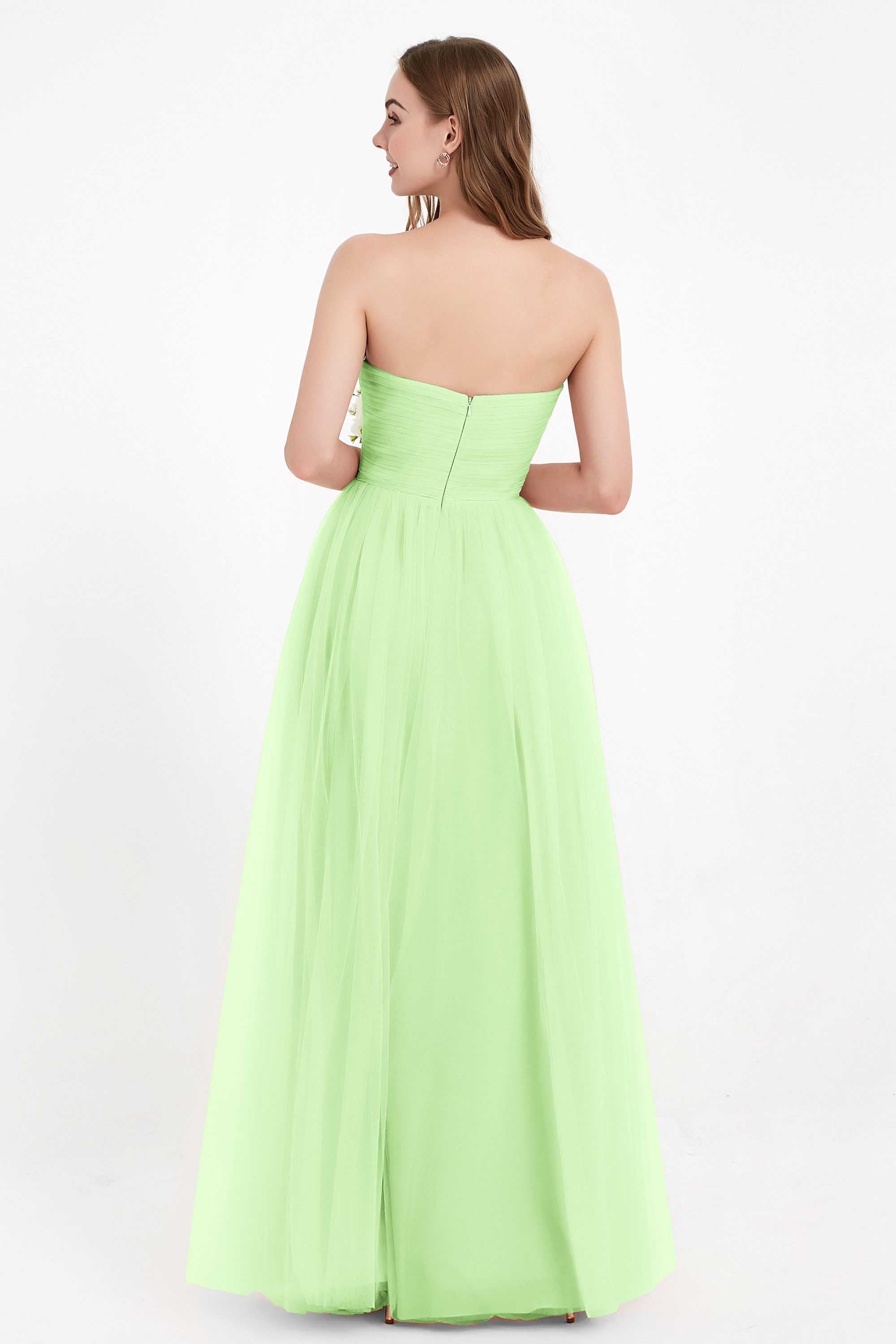 Sweetheart Neckline Tulle Bridesmaid Dress Long Pleated Ruched Formal Evening Gowns Dresses