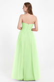 Sweetheart Neckline Tulle Bridesmaid Dress Long Pleated Ruched Formal Evening Gowns Dresses