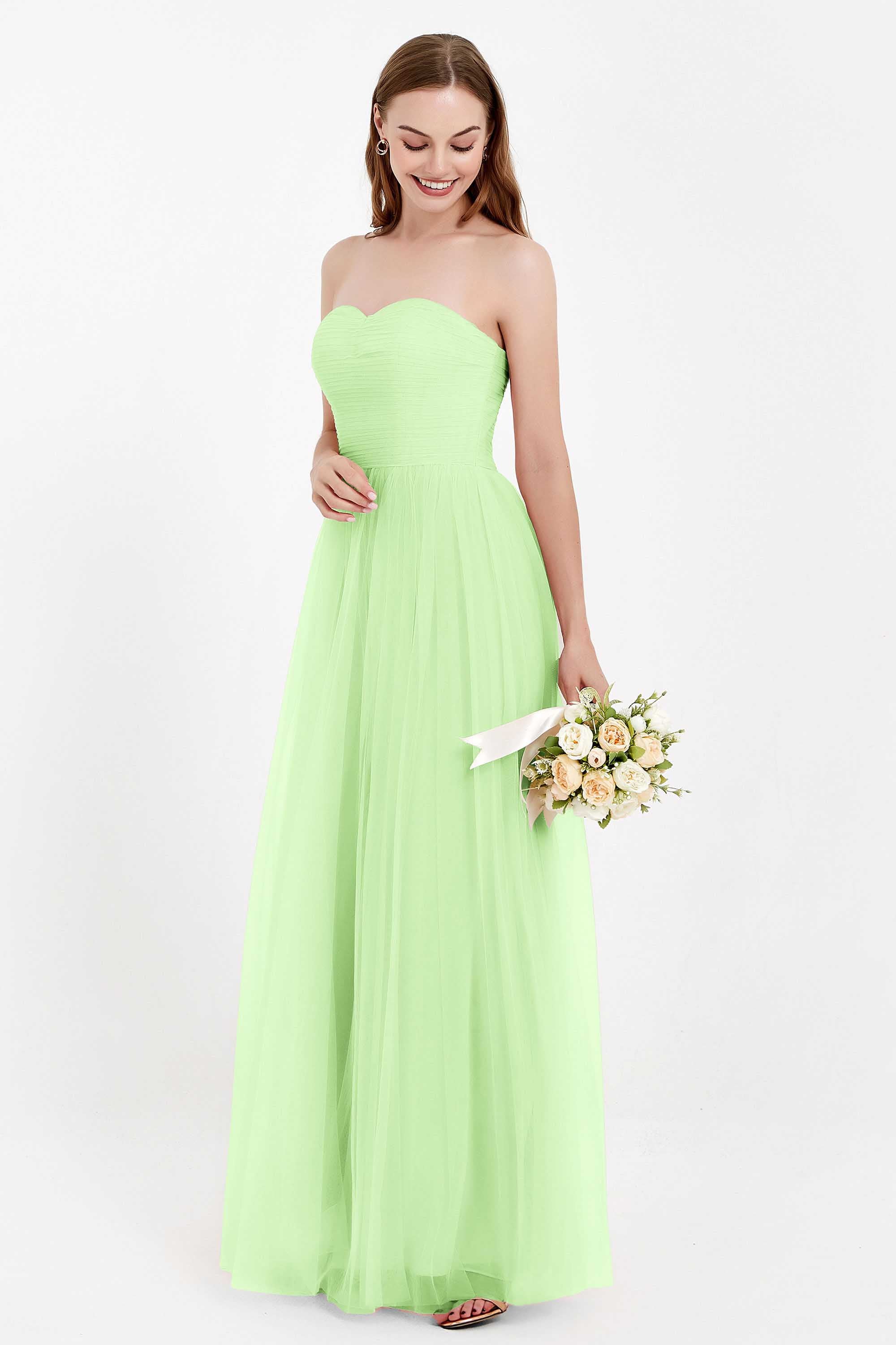 Sweetheart Neckline Tulle Bridesmaid Dress Long Pleated Ruched Formal Evening Gowns Dresses