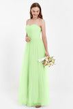 Sweetheart Neckline Tulle Bridesmaid Dress Long Pleated Ruched Formal Evening Gowns Dresses
