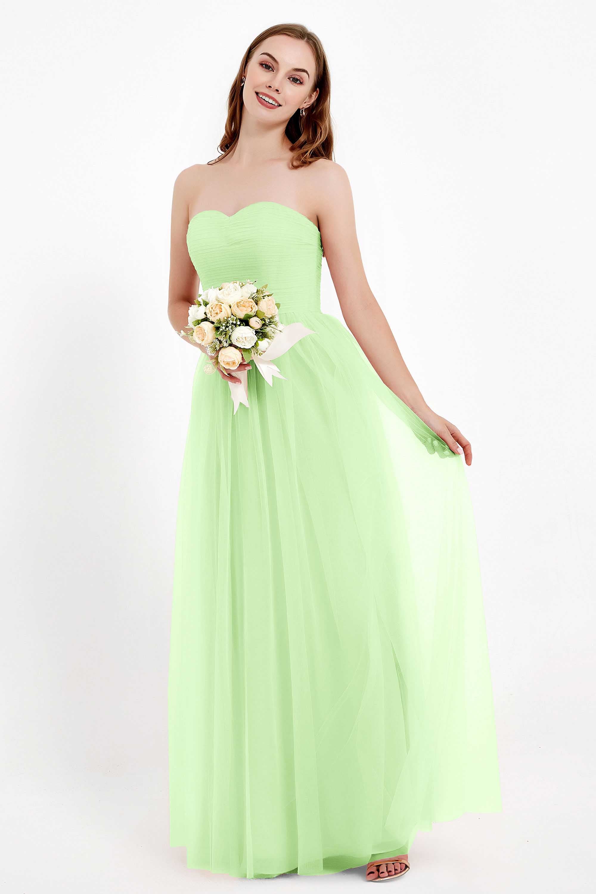 Sweetheart Neckline Tulle Bridesmaid Dress Long Pleated Ruched Formal Evening Gowns Dresses