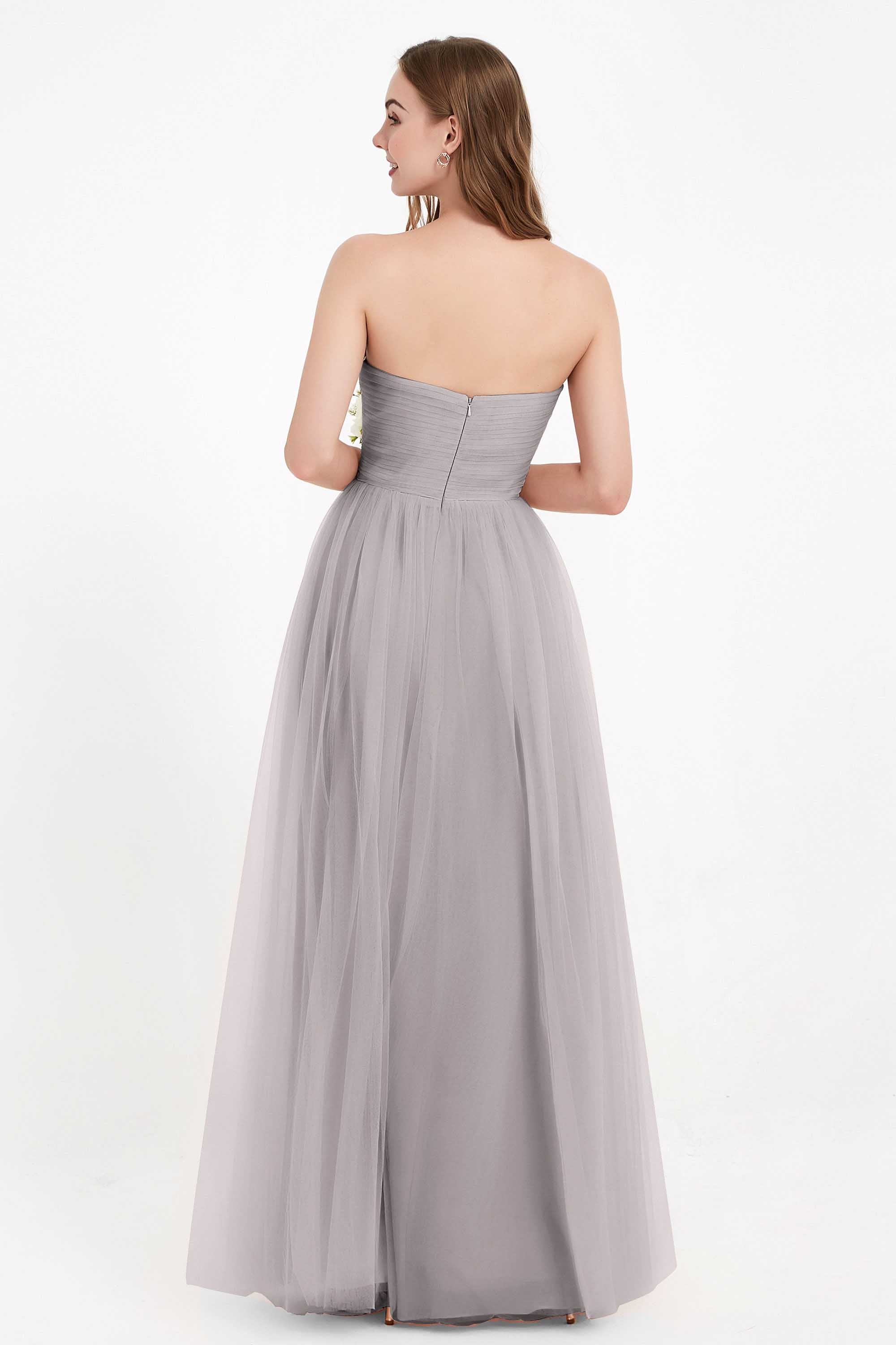 Sweetheart Neckline Tulle Bridesmaid Dress Long Pleated Ruched Formal Evening Gowns Dresses