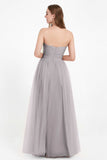 Sweetheart Neckline Tulle Bridesmaid Dress Long Pleated Ruched Formal Evening Gowns Dresses