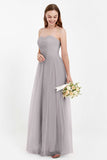 Sweetheart Neckline Tulle Bridesmaid Dress Long Pleated Ruched Formal Evening Gowns Dresses