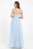 Sweetheart Neckline Tulle Bridesmaid Dress Long Pleated Ruched Formal Evening Gowns Dresses