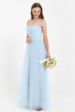 Sweetheart Neckline Tulle Bridesmaid Dress Long Pleated Ruched Formal Evening Gowns Dresses