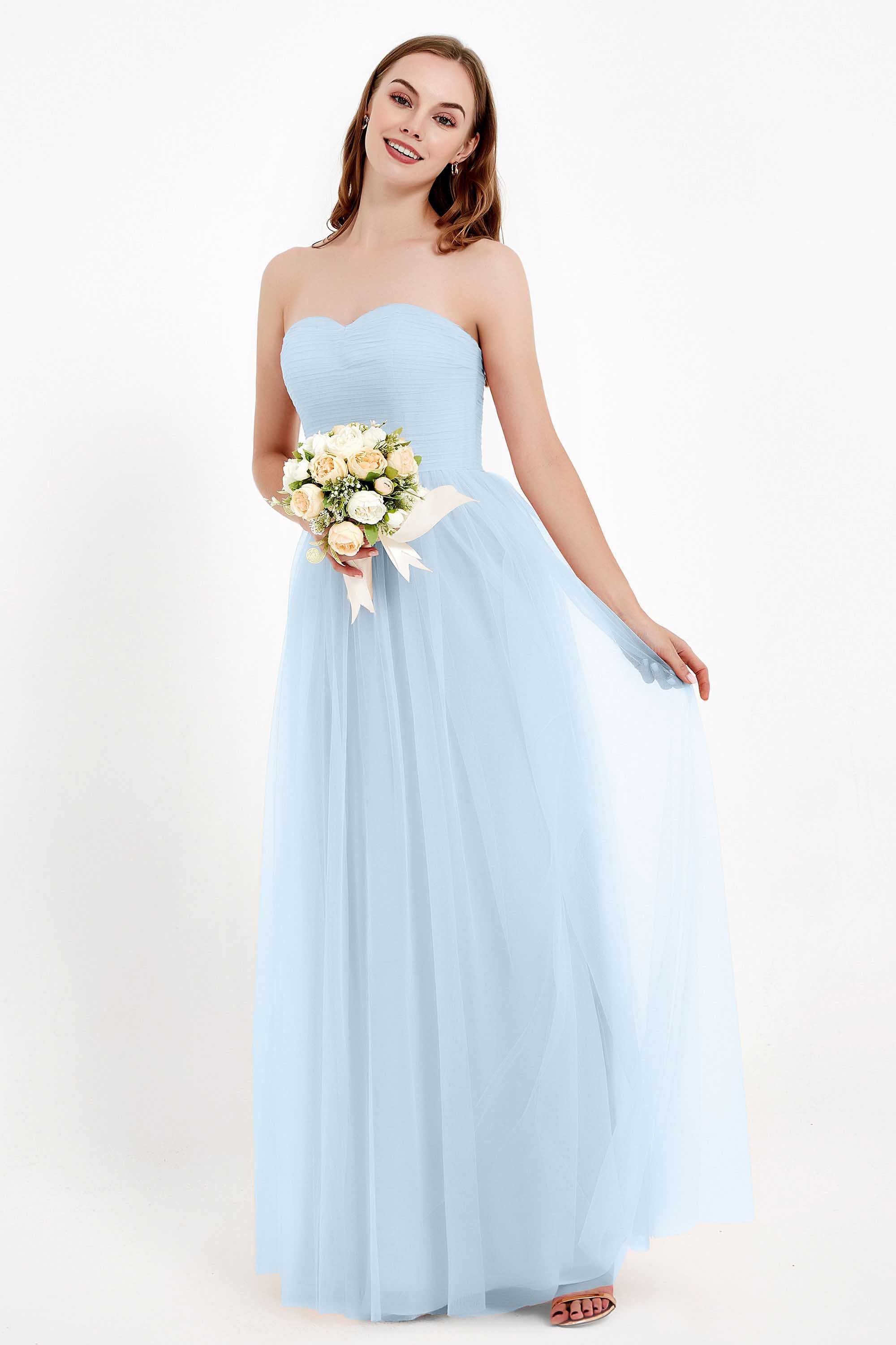 Sweetheart Neckline Tulle Bridesmaid Dress Long Pleated Ruched Formal Evening Gowns Dresses