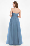 Sweetheart Neckline Tulle Bridesmaid Dress Long Pleated Ruched Formal Evening Gowns Dresses