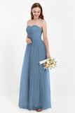 Sweetheart Neckline Tulle Bridesmaid Dress Long Pleated Ruched Formal Evening Gowns Dresses