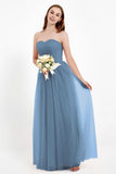 Sweetheart Neckline Tulle Bridesmaid Dress Long Pleated Ruched Formal Evening Gowns Dresses