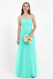 Sweetheart Neckline Tulle Bridesmaid Dress Long Pleated Ruched Formal Evening Gowns Dresses