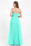Sweetheart Neckline Tulle Bridesmaid Dress Long Pleated Ruched Formal Evening Gowns Dresses
