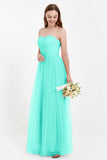 Sweetheart Neckline Tulle Bridesmaid Dress Long Pleated Ruched Formal Evening Gowns Dresses