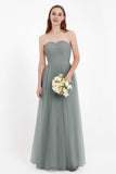 Sweetheart Neckline Tulle Bridesmaid Dress Long Pleated Ruched Formal Evening Gowns Dresses