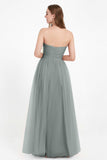 Sweetheart Neckline Tulle Bridesmaid Dress Long Pleated Ruched Formal Evening Gowns Dresses