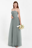 Sweetheart Neckline Tulle Bridesmaid Dress Long Pleated Ruched Formal Evening Gowns Dresses