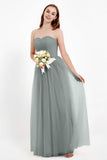 Sweetheart Neckline Tulle Bridesmaid Dress Long Pleated Ruched Formal Evening Gowns Dresses
