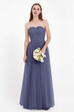 Sweetheart Neckline Tulle Bridesmaid Dress Long Pleated Ruched Formal Evening Gowns Dresses
