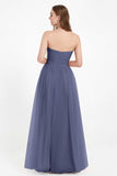 Sweetheart Neckline Tulle Bridesmaid Dress Long Pleated Ruched Formal Evening Gowns Dresses