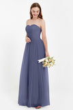 Sweetheart Neckline Tulle Bridesmaid Dress Long Pleated Ruched Formal Evening Gowns Dresses