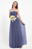Sweetheart Neckline Tulle Bridesmaid Dress Long Pleated Ruched Formal Evening Gowns Dresses