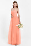 Sweetheart Neckline Tulle Bridesmaid Dress Long Pleated Ruched Formal Evening Gowns Dresses