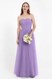 Sweetheart Neckline Tulle Bridesmaid Dress Long Pleated Ruched Formal Evening Gowns Dresses
