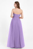 Sweetheart Neckline Tulle Bridesmaid Dress Long Pleated Ruched Formal Evening Gowns Dresses