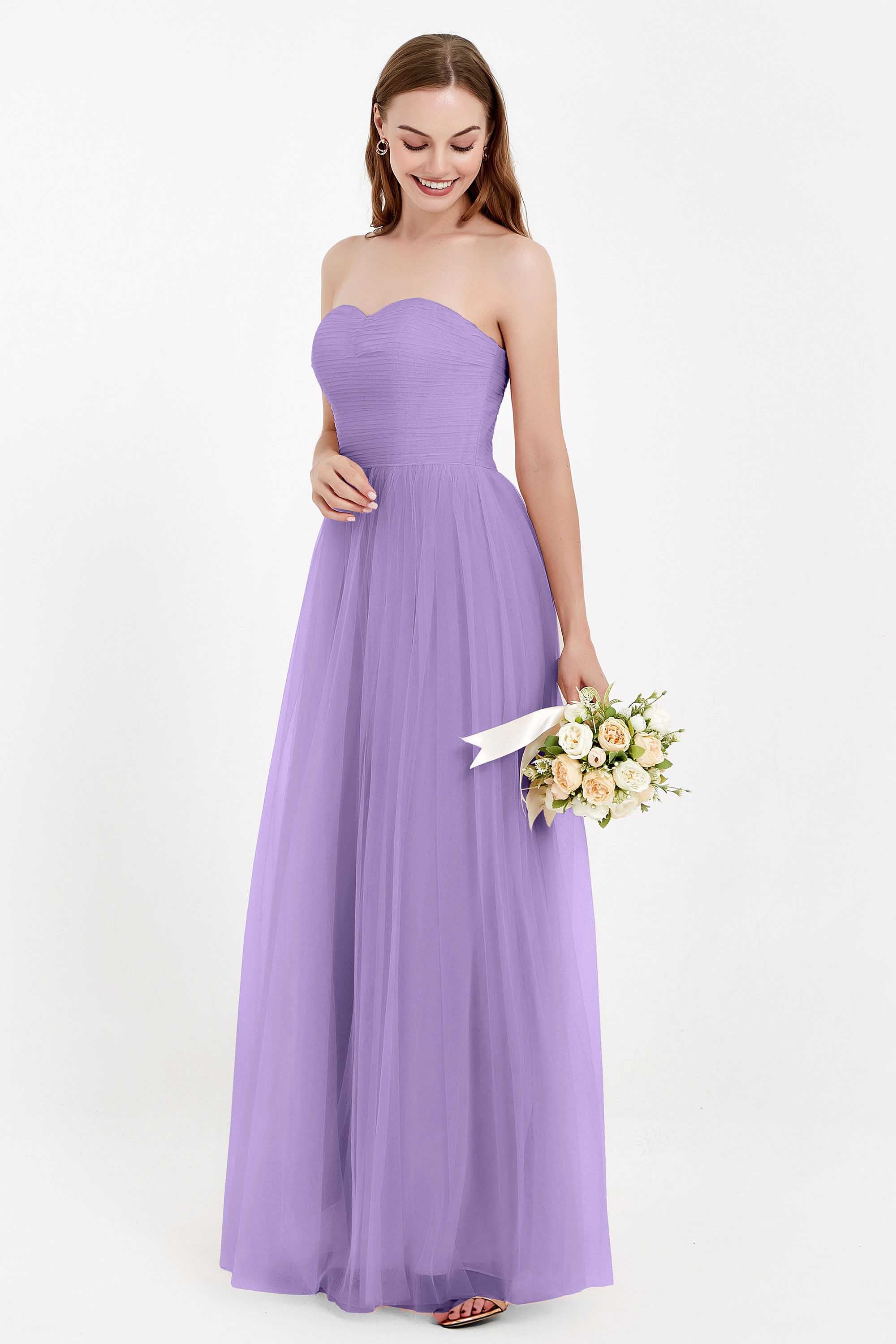 Sweetheart Neckline Tulle Bridesmaid Dress Long Pleated Ruched Formal Evening Gowns Dresses