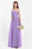 Sweetheart Neckline Tulle Bridesmaid Dress Long Pleated Ruched Formal Evening Gowns Dresses