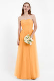 Sweetheart Neckline Tulle Bridesmaid Dress Long Pleated Ruched Formal Evening Gowns Dresses