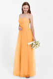 Sweetheart Neckline Tulle Bridesmaid Dress Long Pleated Ruched Formal Evening Gowns Dresses