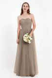 Sweetheart Neckline Tulle Bridesmaid Dress Long Pleated Ruched Formal Evening Gowns Dresses