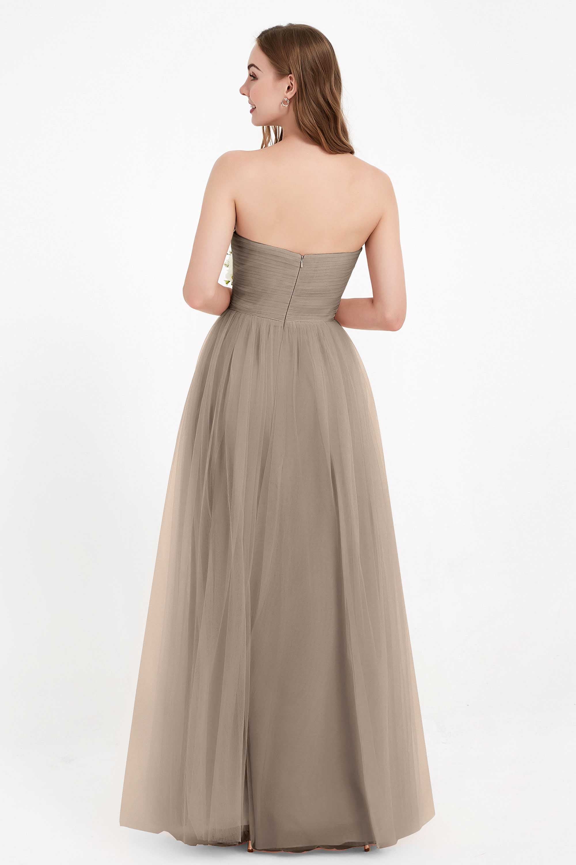 Sweetheart Neckline Tulle Bridesmaid Dress Long Pleated Ruched Formal Evening Gowns Dresses