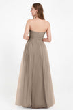 Sweetheart Neckline Tulle Bridesmaid Dress Long Pleated Ruched Formal Evening Gowns Dresses