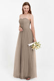 Sweetheart Neckline Tulle Bridesmaid Dress Long Pleated Ruched Formal Evening Gowns Dresses