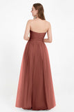 Sweetheart Neckline Tulle Bridesmaid Dress Long Pleated Ruched Formal Evening Gowns Dresses