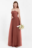 Sweetheart Neckline Tulle Bridesmaid Dress Long Pleated Ruched Formal Evening Gowns Dresses