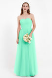 Sweetheart Neckline Tulle Bridesmaid Dress Long Pleated Ruched Formal Evening Gowns Dresses