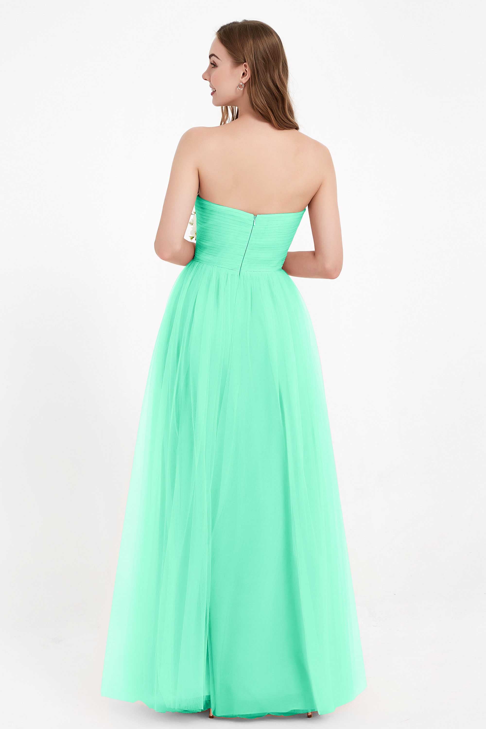 Sweetheart Neckline Tulle Bridesmaid Dress Long Pleated Ruched Formal Evening Gowns Dresses
