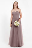 Sweetheart Neckline Tulle Bridesmaid Dress Long Pleated Ruched Formal Evening Gowns Dresses