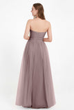 Sweetheart Neckline Tulle Bridesmaid Dress Long Pleated Ruched Formal Evening Gowns Dresses