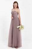 Sweetheart Neckline Tulle Bridesmaid Dress Long Pleated Ruched Formal Evening Gowns Dresses