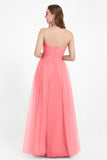 Sweetheart Neckline Tulle Bridesmaid Dress Long Pleated Ruched Formal Evening Gowns Dresses