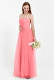 Sweetheart Neckline Tulle Bridesmaid Dress Long Pleated Ruched Formal Evening Gowns Dresses
