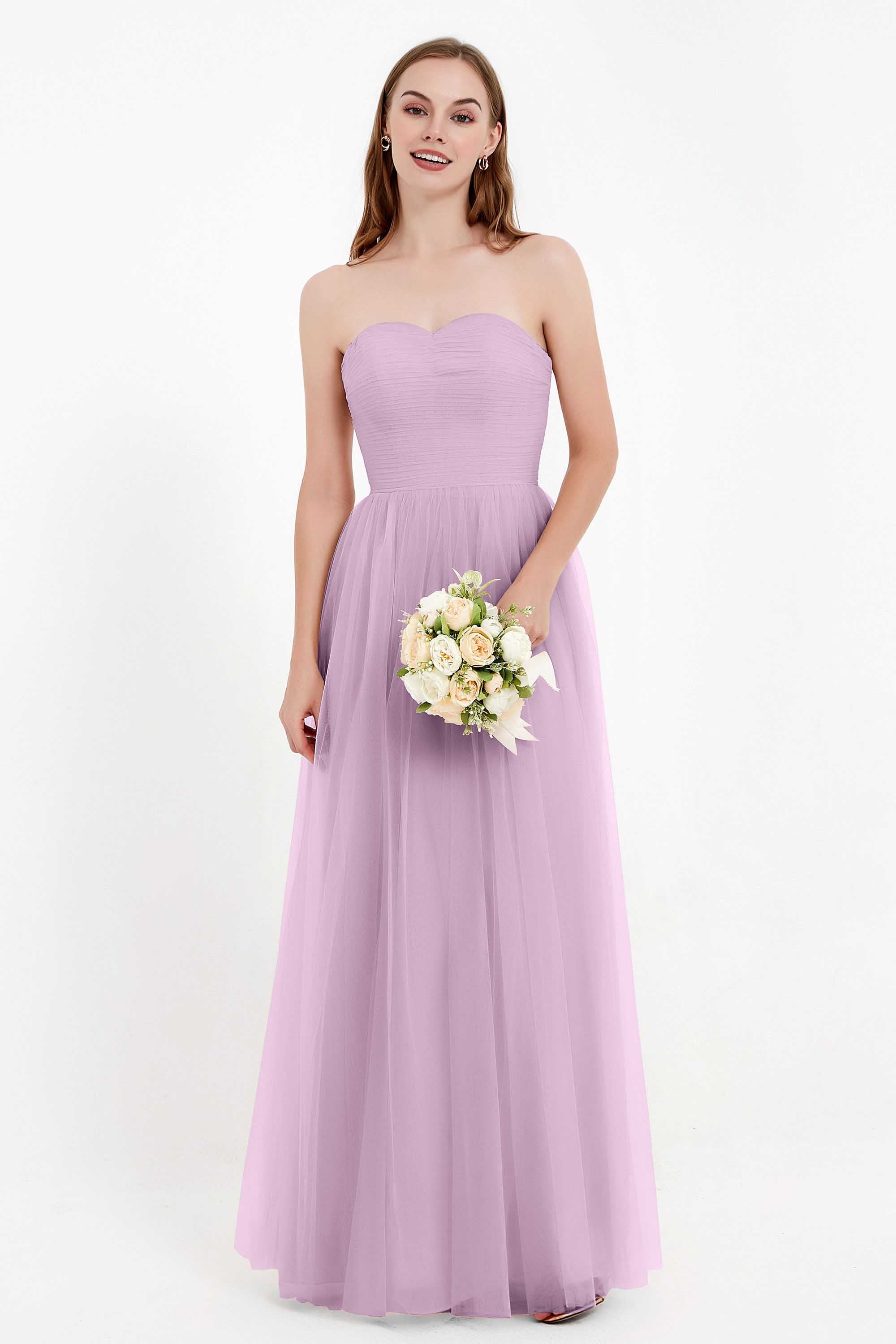 Sweetheart Neckline Tulle Bridesmaid Dress Long Pleated Ruched Formal Evening Gowns Dresses