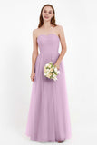Sweetheart Neckline Tulle Bridesmaid Dress Long Pleated Ruched Formal Evening Gowns Dresses