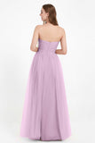 Sweetheart Neckline Tulle Bridesmaid Dress Long Pleated Ruched Formal Evening Gowns Dresses