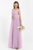 Sweetheart Neckline Tulle Bridesmaid Dress Long Pleated Ruched Formal Evening Gowns Dresses